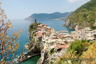 Vernazza areal view of castle and harbour